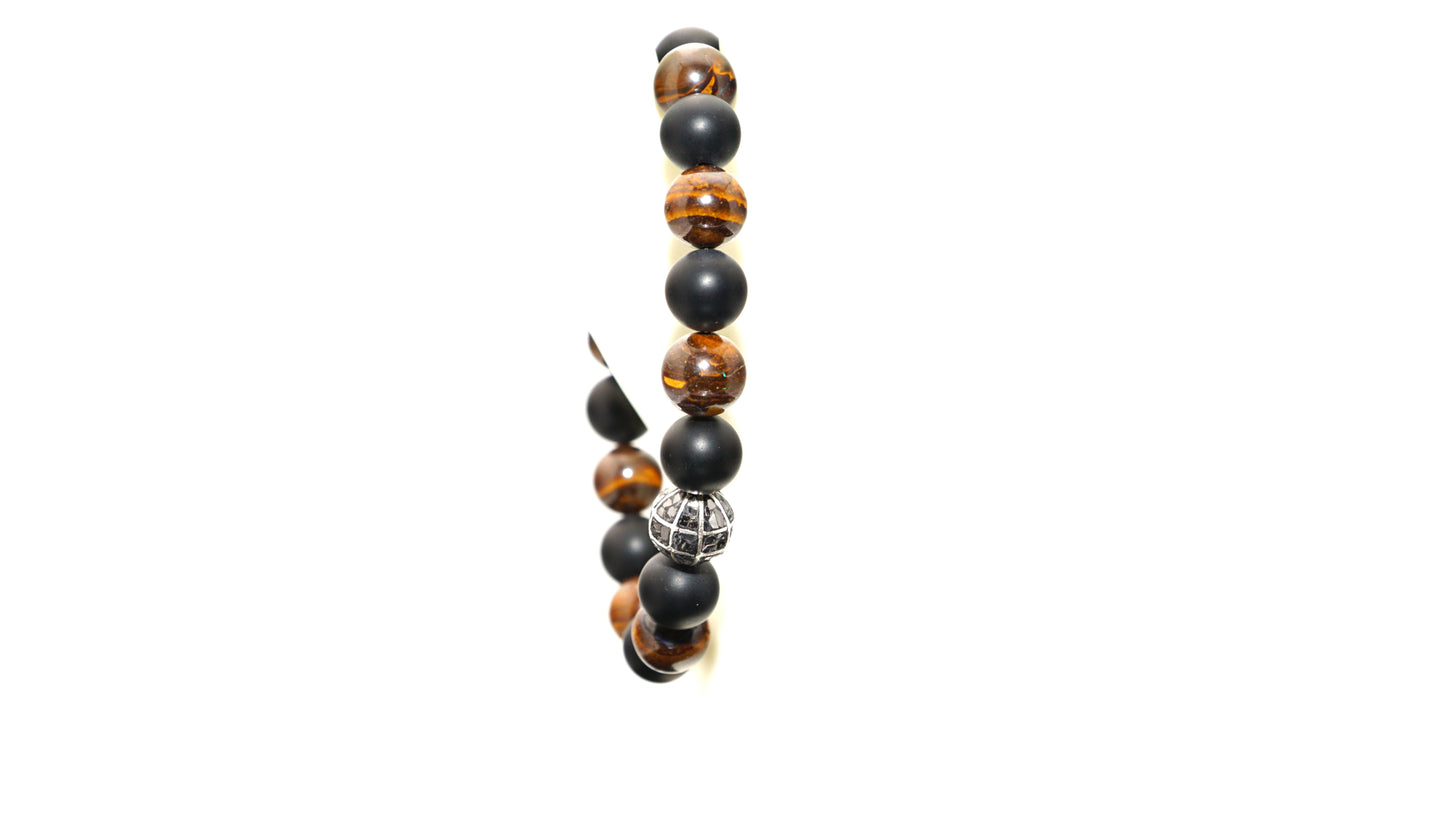 “The Origin” Onyx, Opal, Sterling Silver, and Black Diamond Bracelet