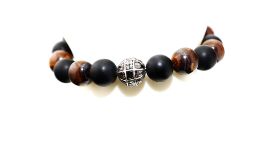“The Origin” Onyx, Opal, Sterling Silver, and Black Diamond Bracelet