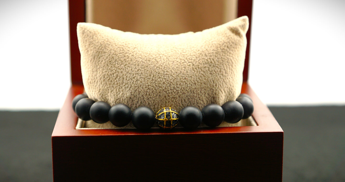"Ring of Fire" Onyx, Black Diamond, and 14K Gold beaded Bracelet