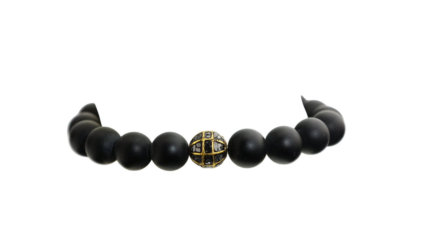 "Ring of Fire" Onyx, Black Diamond, and 14K Gold beaded Bracelet