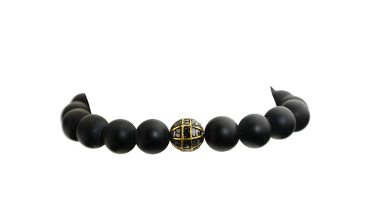 "Ring of Fire" Onyx, Black Diamond, and 14K Gold beaded Bracelet