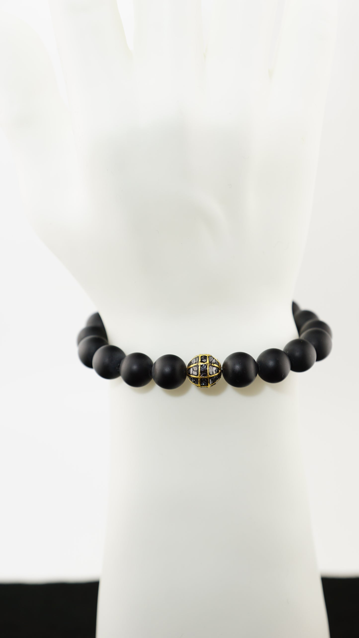 "Ring of Fire" Onyx, Black Diamond, and 14K Gold beaded Bracelet